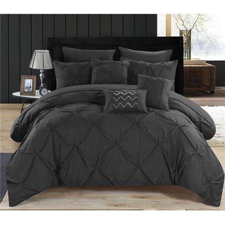 CHIC HOME Chic Home CS3396-US 8 Piece Zita Pinch Pleated; Ruffled & Pleated Complete Twin Bed in a Bag Comforter Set with Black Sheets Set & Deocrative Pillows CS3396-US